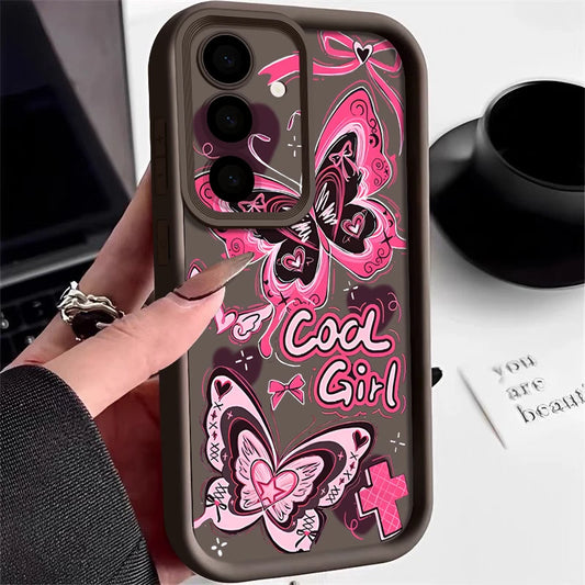 Soft TPU Phone Case For Samsung Galaxy S25 S24 S23 Ultra S25 Edge S24 S23 FE S22 Plus Pink Butterfly Pattern Silicone Back Cover