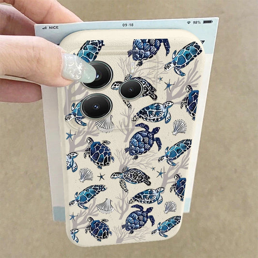 Leather Texture Case For Xiaomi Redmi Note 13 14 Pro Plus Note 11 12 14 Pro 5G 13 13C 4G Sea Turtle Pattern Soft TPU Phone Cover