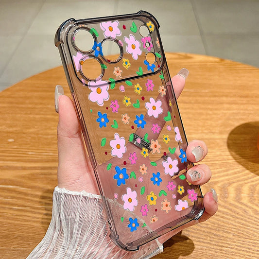 Colorful Flowers Printed Phone Case For iPhone 17 Pro Max Air 16 15 Pro Max 14 13 12 Pro Max 11 Transparent Soft TPU Back Cover