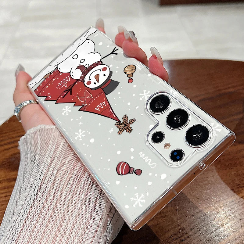 Christmas Tree Snowman Pattern Hard PC Case For Samsung Galaxy A56 A16 A36 A55 A15 A25 A26 A54 A53 5G Transparent Phone Cover