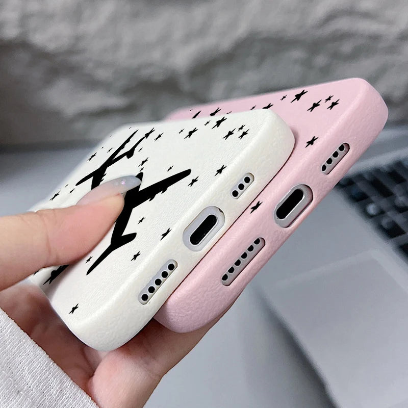 Airplane TPU Case For iPhone 16e 16 Pro Max 12 13 14 15 Pro Max 11 Shockproof Leather Texture Soft Silicone Phone Cover Fundas