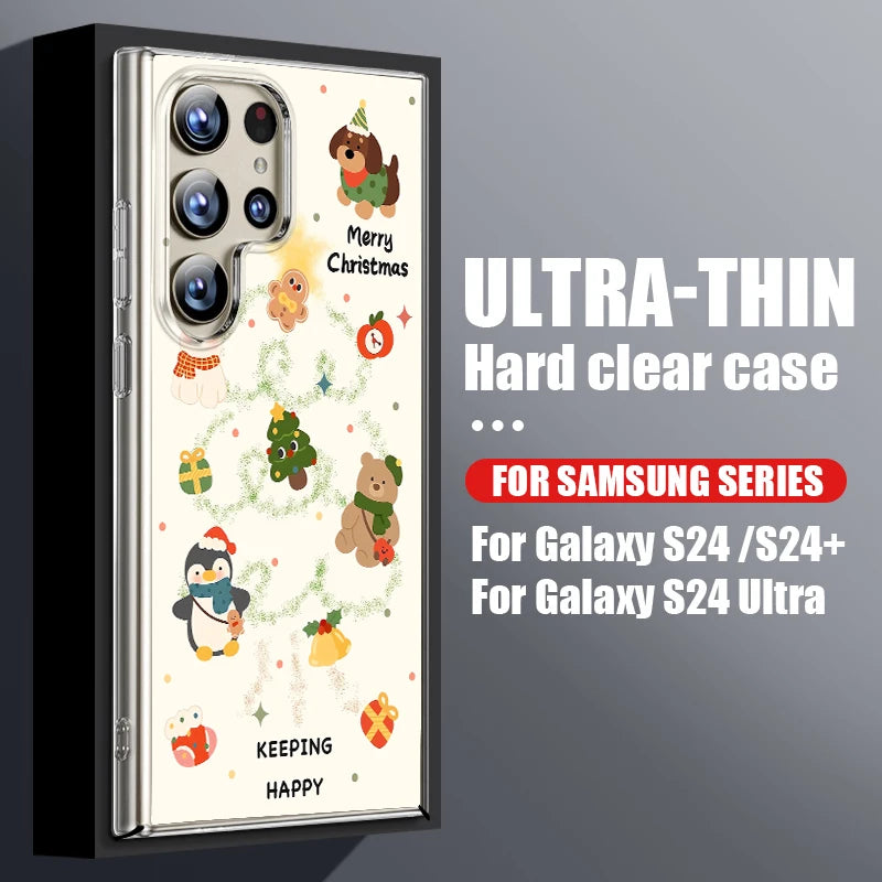 Christmas Tree Snowman Pattern Hard PC Case For Samsung Galaxy A56 A16 A36 A55 A15 A25 A26 A54 A53 5G Transparent Phone Cover