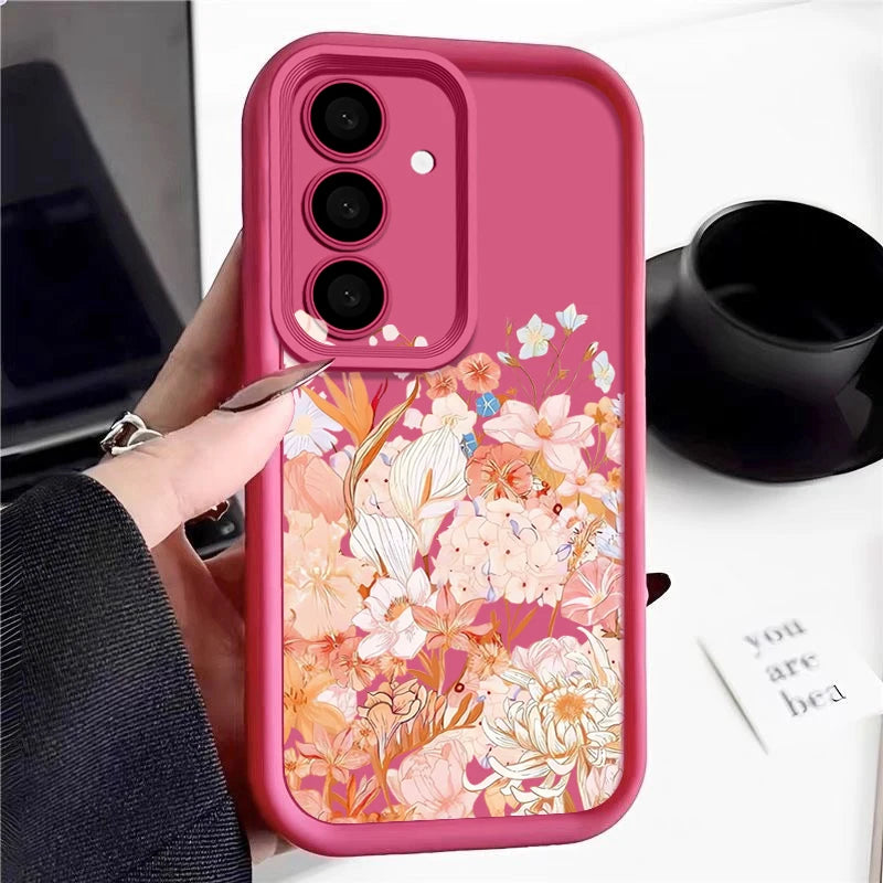 Soft TPU Phone Case For Samsung Galaxy A17 A56 A16 A36 A55 A15 A25 A26 A35 A54 A53 5G Pink Flowers Pattern Silicone Back Cover