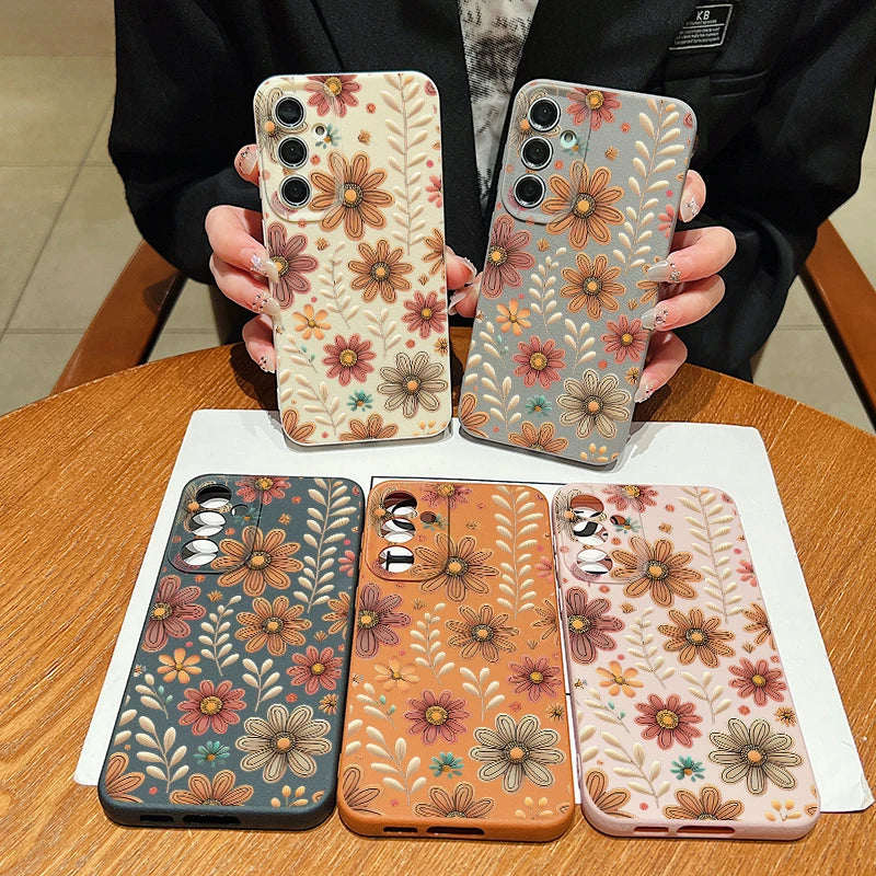 Case For Samsung Galaxy S25 Edge S24 S22 Ultra S23 FE A17 A56 A16 A36 A26 A55 A15 A25 A54 5G Cartoon Flower Soft TPU Phone Cover
