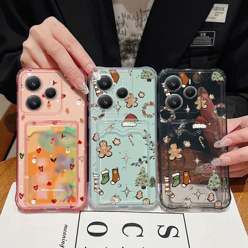 Card Slot Pocket Soft TPU Phone Case For Xiaomi 13T Pro Xiaomi 14T PRO Shockproof Cute Elk Love Heart Printed Clear Back Cover