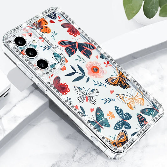Butterfly Printed Diamond TPU Case For Samsung Galaxy A56 A55 A54 A36 A35 A26 A16 A15 5G S22 S23 S24 S25 Ultra S25 S24 S23 FE