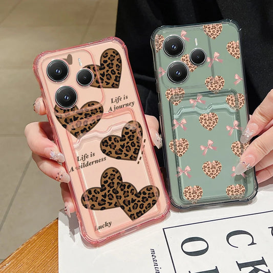 Card Pocket Soft TPU Case For Xiaomi Redmi Note 14 Pro Plus 5G Note 13 12 Pro 14C 13C 4G Colorful Love Heart Printed Phone Cover