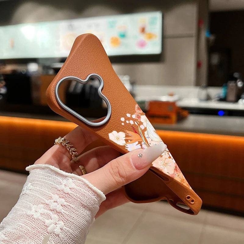 Leather Texture TPU Phone Case For iPhone 17 16 15 Pro Max 14 15 Plus 13 12 Pro Max 11 Air Pink Flowers Printed Soft Back Cover