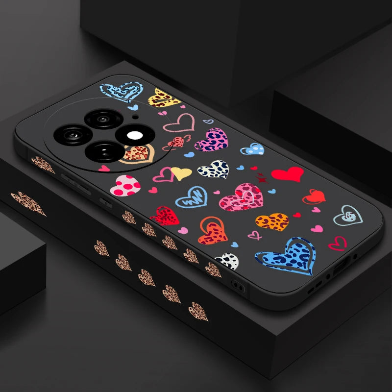 Lanyard Soft TPU Phone Case For OnePlus 15 13 13T 12 13R 12R 11R Nord 5 Ace 5 3 2 5G Colorful Love Heart Printed Silicone Cover