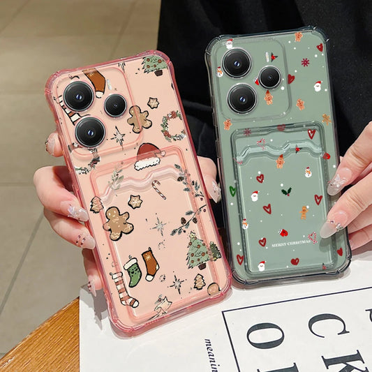 Card Pocket Soft TPU Phone Case For Xiaomi Redmi Note 14 Pro Plus 5G Note 13 12 Pro 14C 13C 4G Cute Elk Love Heart Printed Cover