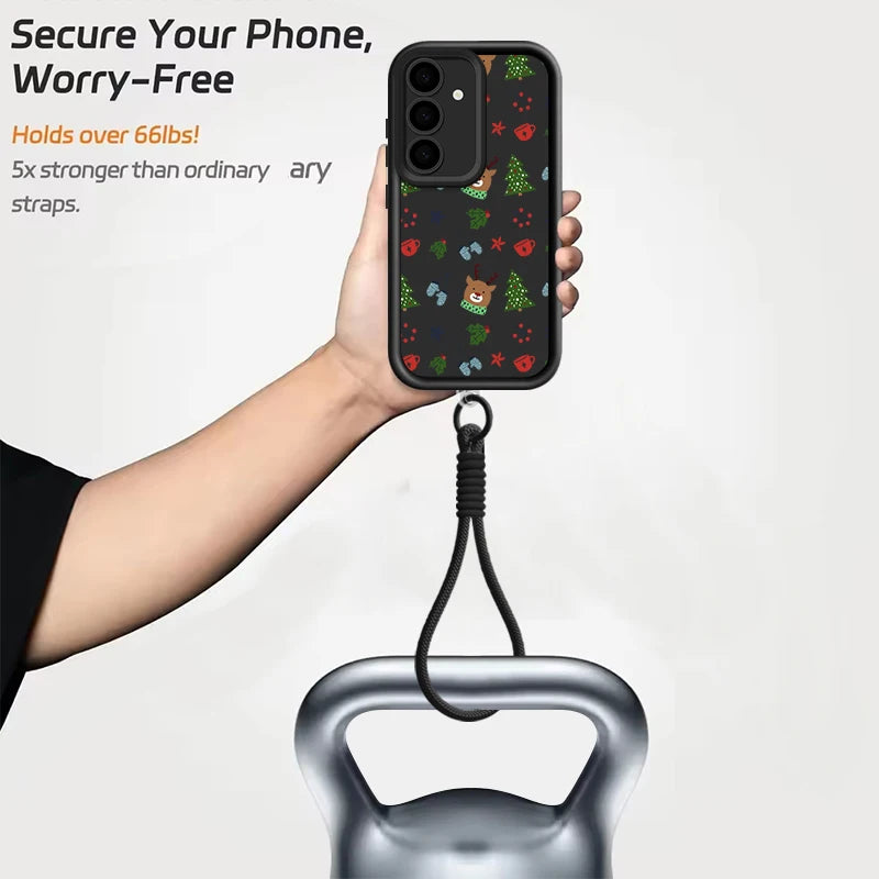 Cartoon Reindeer Print Lanyard Case For Samsung Galaxy S25 S23 S22 S24 Ultra S24 S25 FE A17 A56 A16 A55 A15 A36 A25 5G TPU Cover