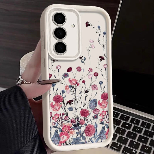 Floral Print Silicone Phone Case For Samsung Galaxy S23 S22 S24 Ultra S21 S23 FE A55 A54 A15 A14 A35 A52 A53 5G Soft TPU Cover
