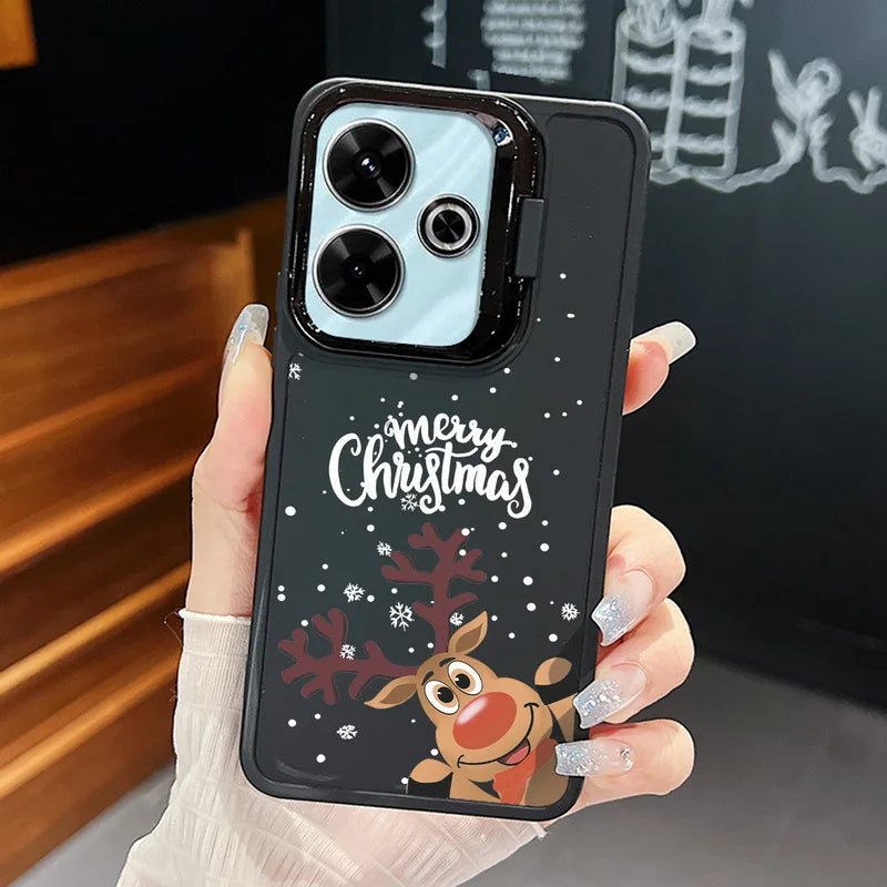 Lens Frame Holder Soft TPU Case For Xiaomi Redmi Note 13 Pro 12 11 Pro 5G 13C 4G Merry Christmas Pattern Kickstand Phone Cover