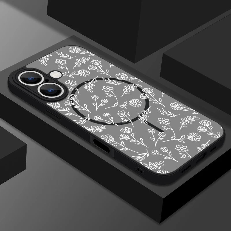 Hard Matte Magnetic Case For iPhone 16e 16 15 Pro Max 14 13 Pro For Magsafe Wireless Charge Small Flowers Print Phone Cover