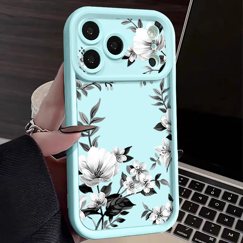 Soft TPU Phone Case For iPhone 17 Pro 16e 15 16 Pro Max 14 16 Plus 13 12 Pro Max Air White Flowers Pattern Silicone Back Cover