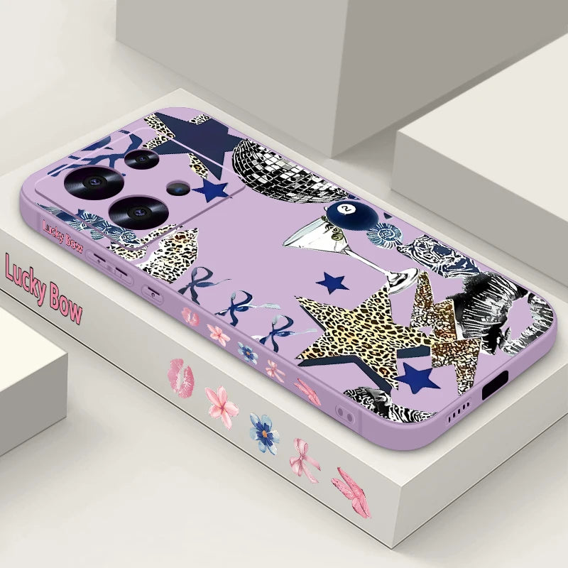 Five Pointed Star Printed Phone Case For Xiaomi Redmi Note 14 13 12 Pro 4G Note 13 14 Pro Plus 5G 13C 11 Pro Lanyard TPU Cover