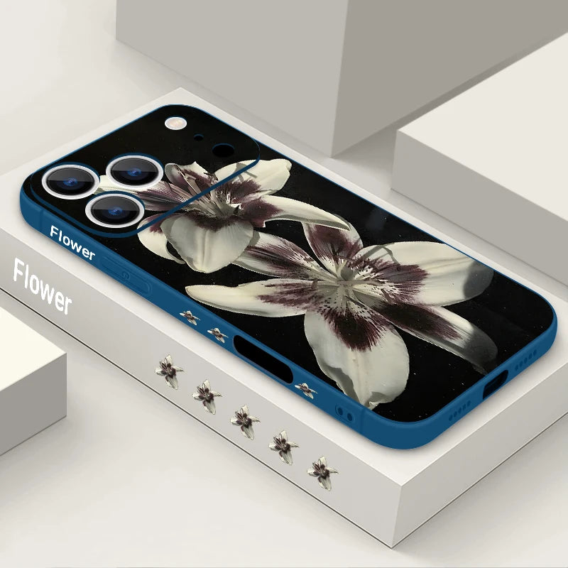 Wrist Strap Lanyard TPU Phone Case For iPhone 17 16 15 Pro Max 12 13 14 Pro Max Air 11 Lily Flower Pattern Soft Silicone Cover