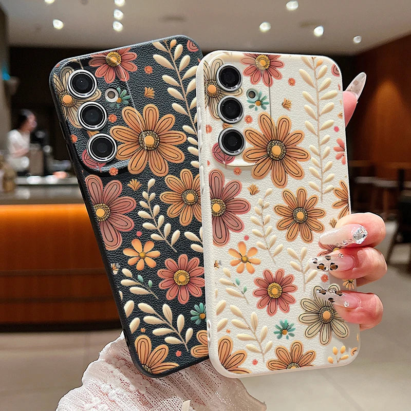 Case For Samsung Galaxy S25 Edge S24 S22 Ultra S23 FE A17 A56 A16 A36 A26 A55 A15 A25 A54 5G Cartoon Flower Soft TPU Phone Cover