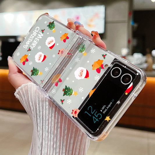 Cute Christmas Pattern Folding Phone Case For Samsung Galaxy Z Flip 6 5 4 3 5G Hard PC Cover For Galaxy Z Flip6 Flip5 Flip4