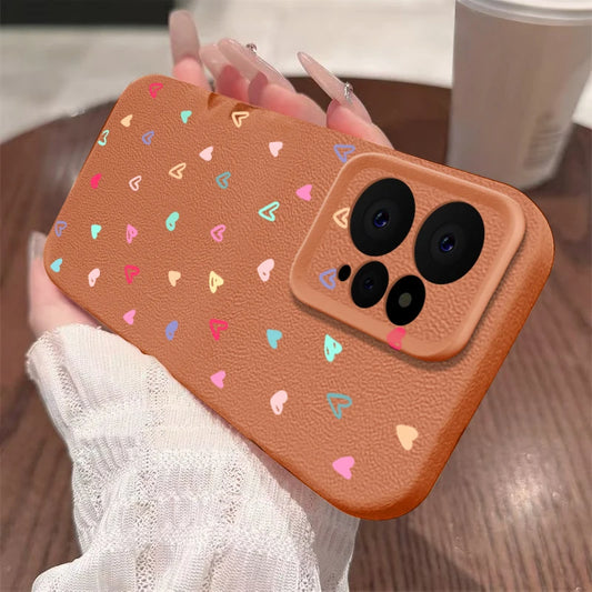 Leather Texture TPU Case For Xiaomi Redmi Note 14 13 Pro Plus 5G 12 11 14 Poco X6 M6 F6 13T Pro Tiny Hearts Pattern Phone Cover