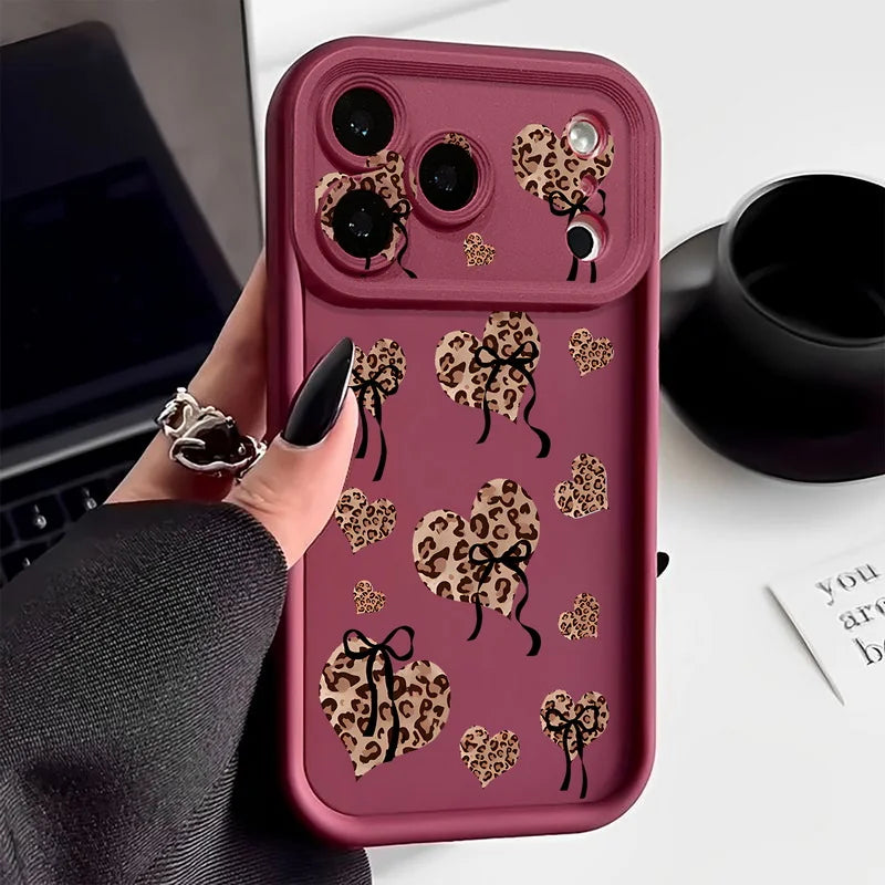 Soft TPU Phone Case For iPhone 17 Pro Air 16e 15 16 Pro Max 14 16 Plus 13 12 Pro Max Leopard Print Heart Pattern Silicone Cover