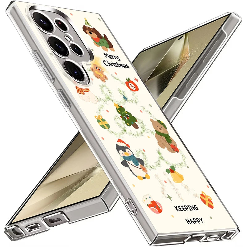 Christmas Tree Snowman Pattern Hard PC Case For Samsung Galaxy A56 A16 A36 A55 A15 A25 A26 A54 A53 5G Transparent Phone Cover