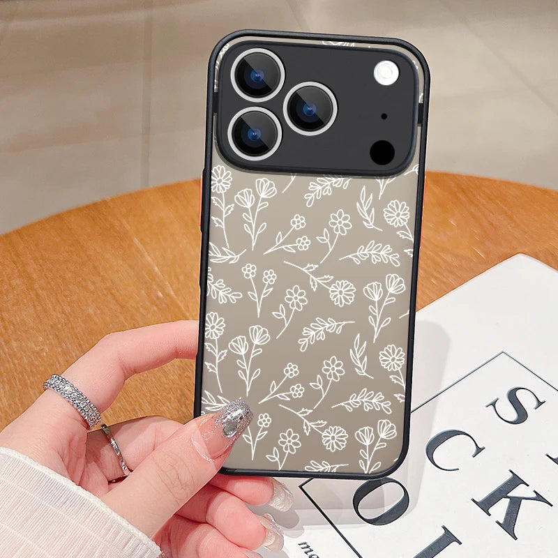 Matte Case For iPhone 17 Air 16e 16 15 14 Pro Max 13 12 17 Pro 11 Shockproof Soft Edge Hard PC Flower Printing Phone Cover Cases