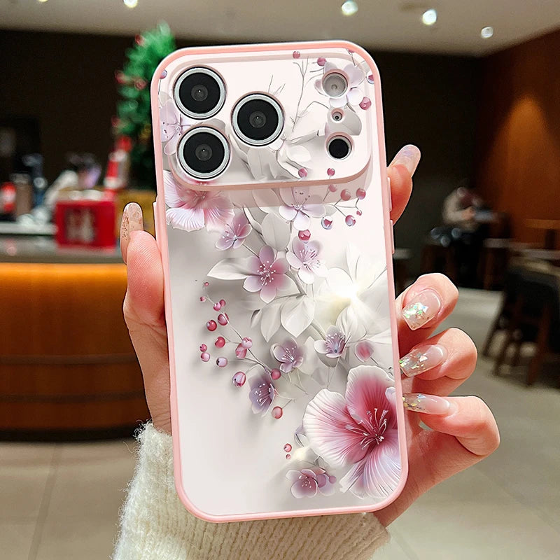 Magnetic Phone Case For iPhone 17 Pro 16 15 14 13 Pro Max For Magsafe Wireless Charge Pink Flower Printed Hard PC Back Cover