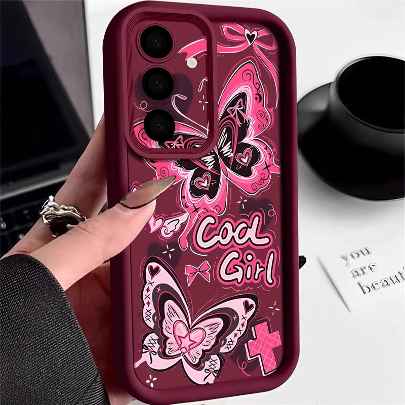 Soft TPU Phone Case For Samsung Galaxy S25 S24 S23 Ultra S25 Edge S24 S23 FE S22 Plus Pink Butterfly Pattern Silicone Back Cover