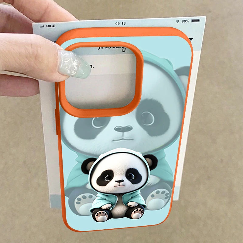 Cute Panda Printed TPU Phone Case For iPhone 17 16e 16 15 Pro Max 14 13 12 Pro Max 11 Air Soft Leather Texture Silicone Cover