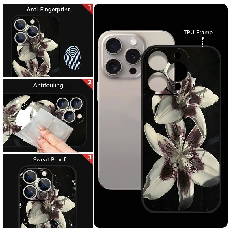 Wrist Strap Lanyard TPU Phone Case For iPhone 17 16 15 Pro Max 12 13 14 Pro Max Air 11 Lily Flower Pattern Soft Silicone Cover