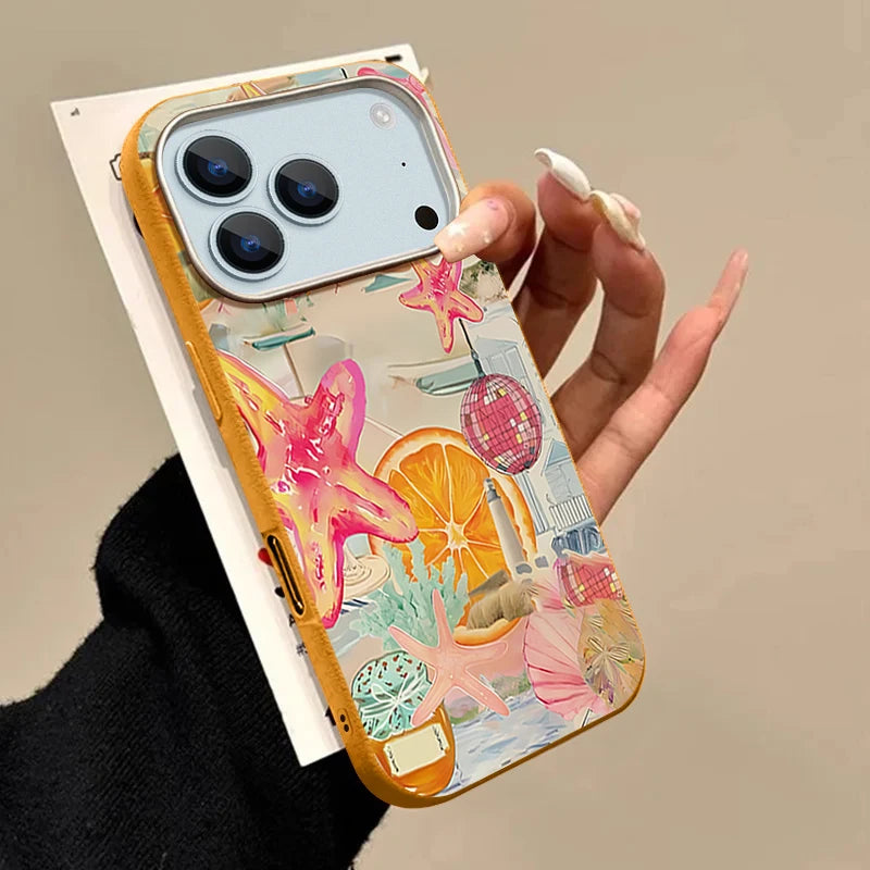 Leather Texture TPU Phone Case For iPhone 17 16 15 Pro Max 14 15 Plus 13 12 Pro Max 11 Air Colorful Starfish Printed Back Cover