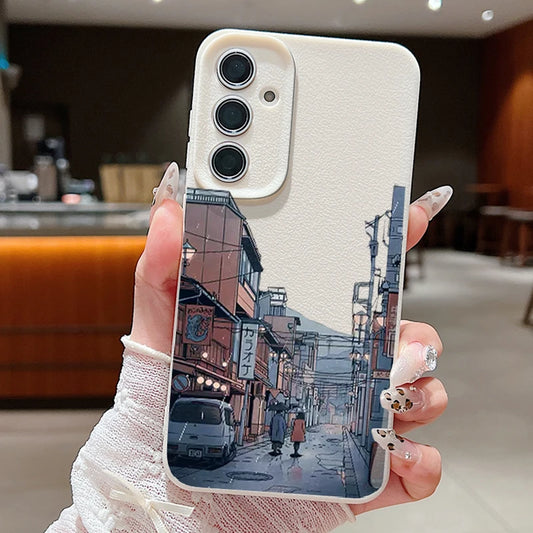 Streetscape Print Case For Samsung Galaxy S24 FE S25 S23 S22 Ultra A16 A55 A15 A54 A35 A25 A56 5G Leather Texture Soft TPU Cover