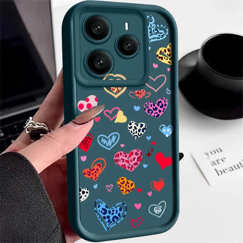 Colorful Love Heart Printed TPU Phone Case For Xiaomi 14T Pro For Xiaomi 13T 11T Pro Shockproof Soft Silicone Back Cover Fundas