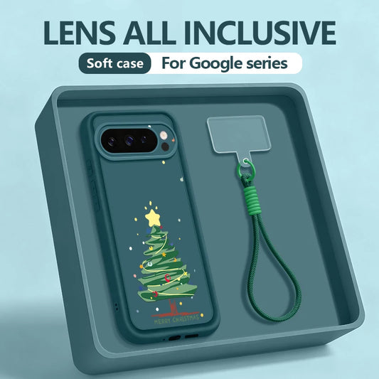 Wishing Tree Pattern Phone Case For Google Pixel 10 8 7 Pro 8A Pixel 9 Pro XL Soft TPU Wrist Strap Lanyard Silicone Back Cover