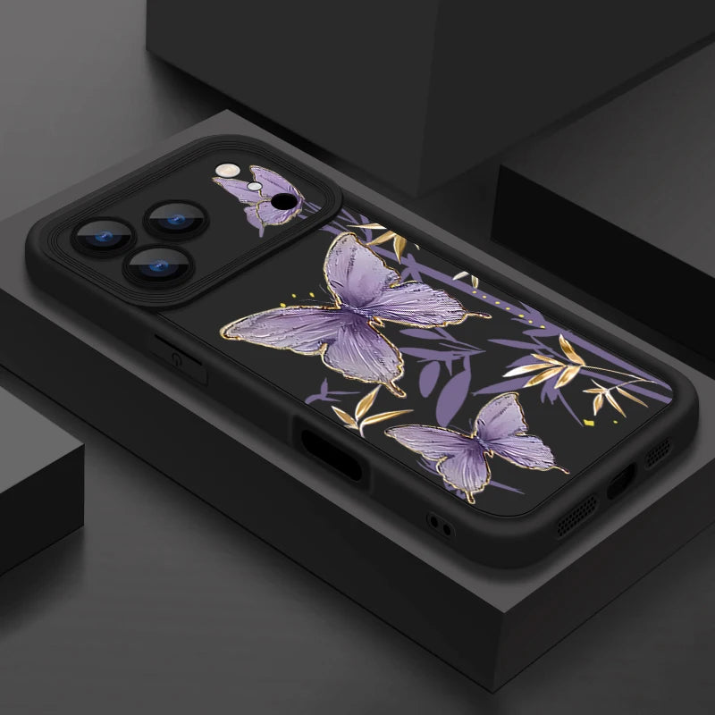 Soft TPU Phone Case For iPhone 17 Pro Air 16e 15 16 Pro Max 14 16 Plus 13 12 Pro Max Purple Butterfly Pattern Silicone Cover