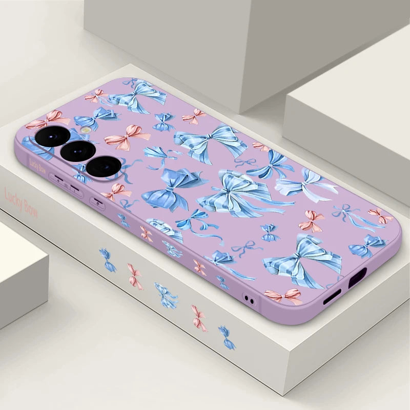 Blue Bowknot Print Phone Case For Samsung Galaxy S25 S24 S22 Ultra S23 FE A17 A56 A16 A55 A25 A15 A36 A35 A54 5G Soft TPU Cover
