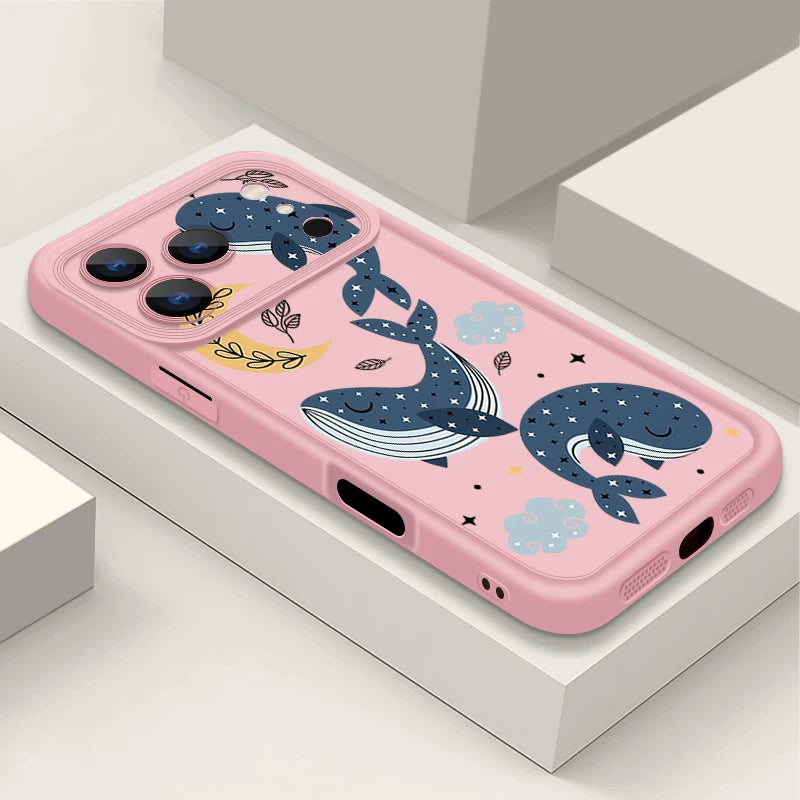 TPU Phone Case For iPhone 17 16e 15 16 Pro Max 14 16 Plus For iPhone Air 13 12 Pro Max Cartoon Whale Printed Soft Silicone Cover