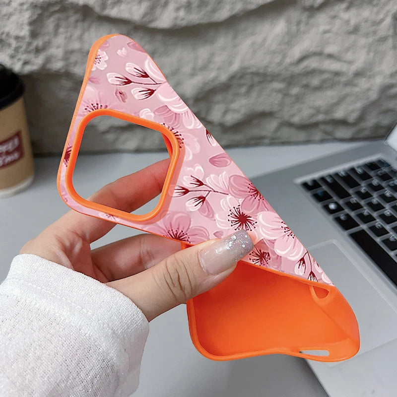 Pink Peach Blossoms Print Phone Case For iPhone 17 16e 16 15 Pro Max 14 13 12 Pro Max 11 Air Soft Leather Texture TPU Back Cover