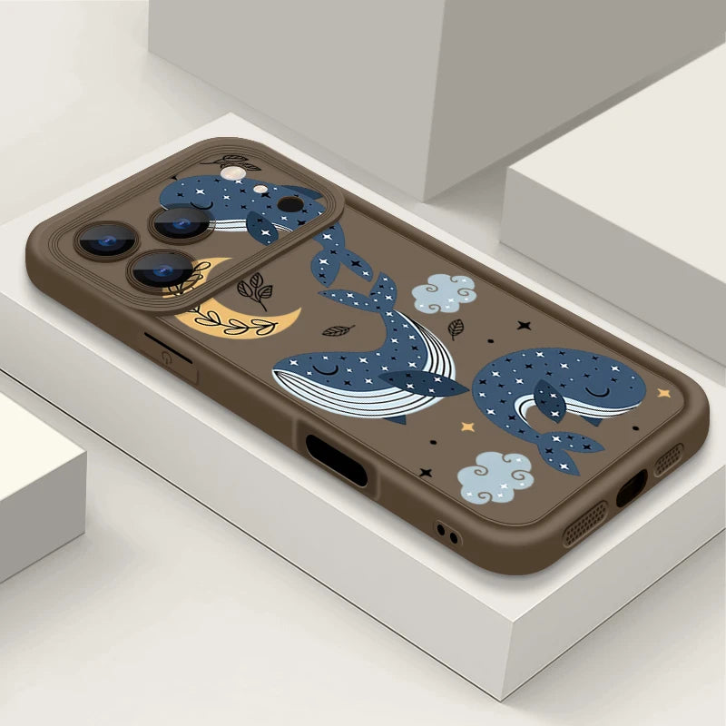 TPU Phone Case For iPhone 17 16e 15 16 Pro Max 14 16 Plus For iPhone Air 13 12 Pro Max Cartoon Whale Printed Soft Silicone Cover
