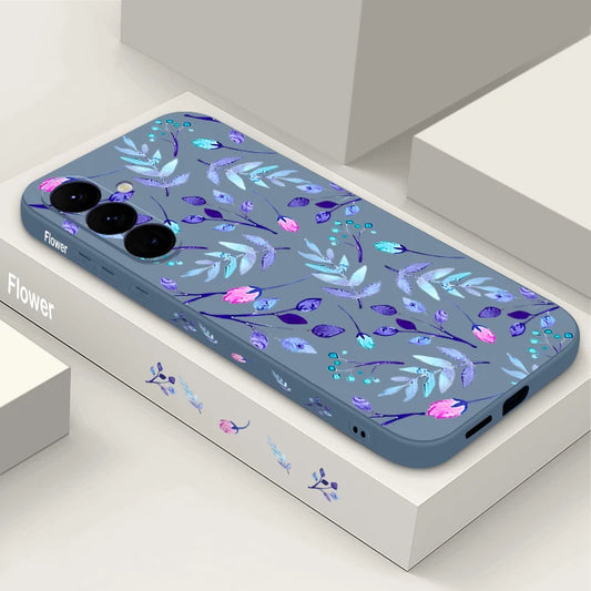 Blue Leaves Pattern Phone Case For Samsung Galaxy S25 S24 S22 Ultra S23 FE A17 A56 A16 A55 A25 A15 A36 A35 A54 5G Soft TPU Cover