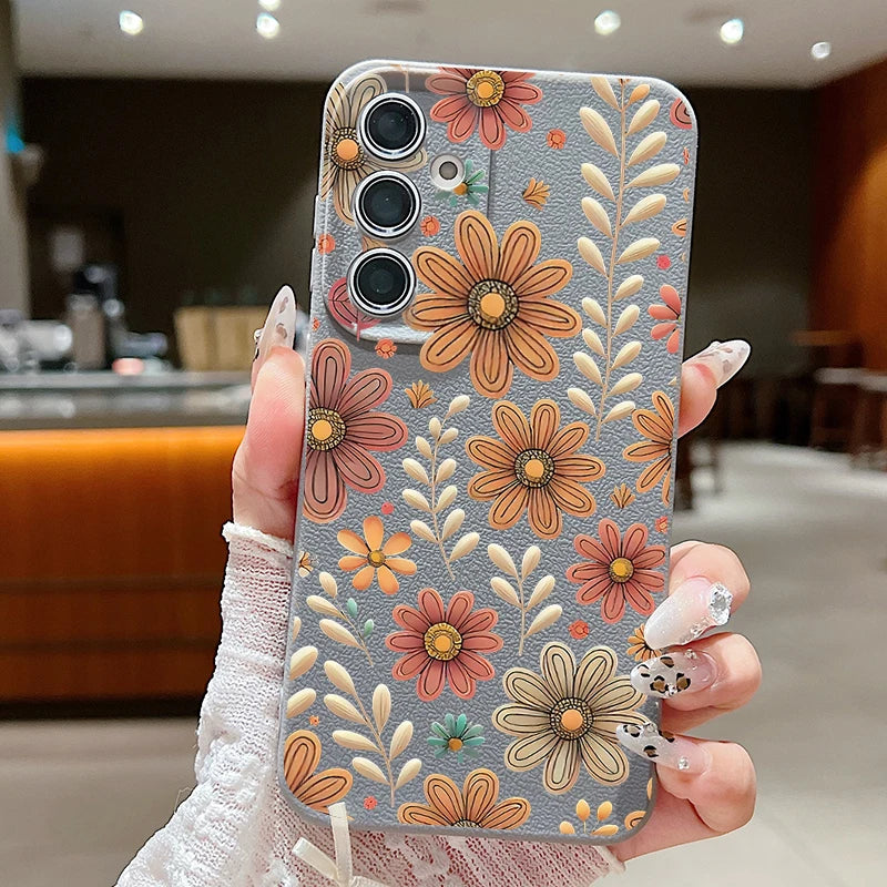 Case For Samsung Galaxy S25 Edge S24 S22 Ultra S23 FE A17 A56 A16 A36 A26 A55 A15 A25 A54 5G Cartoon Flower Soft TPU Phone Cover