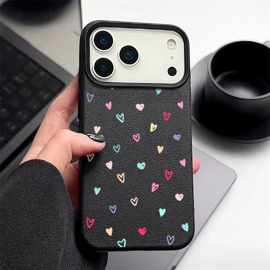 Little Heart Pattern TPU Phone Case For iPhone 17 16e 16 15 Pro Max 14 13 12 Pro Max 11 Air Soft Leather Texture Silicone Cover