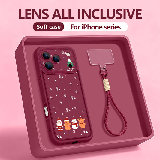Christmas New Year Printed Phone Case For iPhone 17 Pro Max Air 16E 16 14 15 Pro 12 13 Pro Max 11 Soft TPU Lanyard Strap Cover