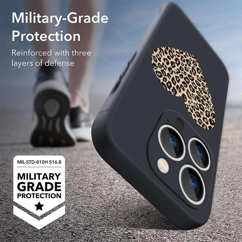 Magnetic For Magsafe Case For iPhone 17 Pro Max Air 16E 16 15 14 13 12 Pro Max 11 Leopard Print Love Heart Lanyard TPU Cover