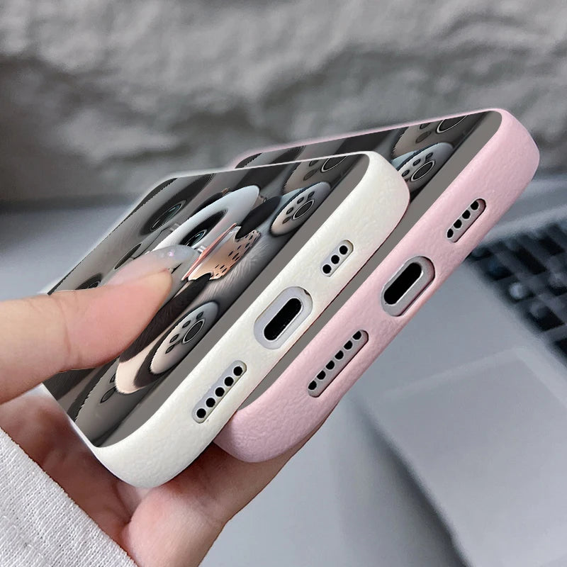 Cartoon Panda Printed TPU Phone Case For iPhone 17 16e 16 15 Pro Max 14 13 12 Pro Max 11 Air Soft Leather Texture Silicone Cover
