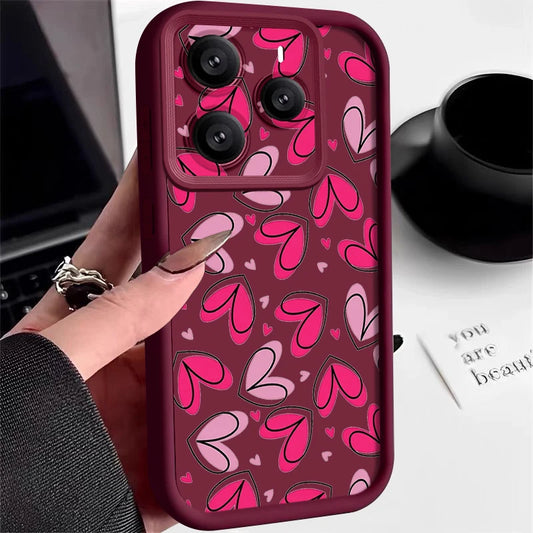 Pink Love Hearts Printed Phone Case For Xiaomi Redmi Note 15 14 13 12 Pro 4G Note 13 14 Pro Plus 5G 13C 11 Pro Soft TPU Cover
