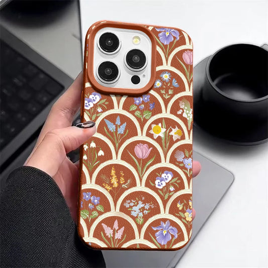Colorful Floral Printed Case For iPhone 16 15 14 13 12 Pro Max 13 15 Pro 11 Luxury Leather Texture Soft TPU Silicone Phone Cover