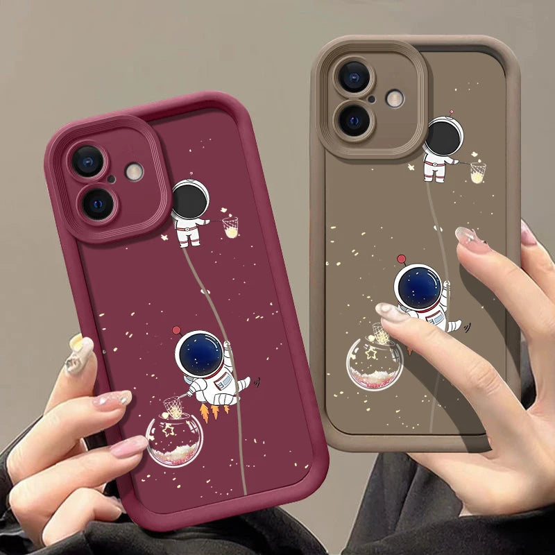 Space Astronaut Print TPU Case For iPhone 17 Air 16e 15 16 Pro Max 14 Plus 13 12 17 Pro 11 Shockproof Soft Silicone Phone Cover