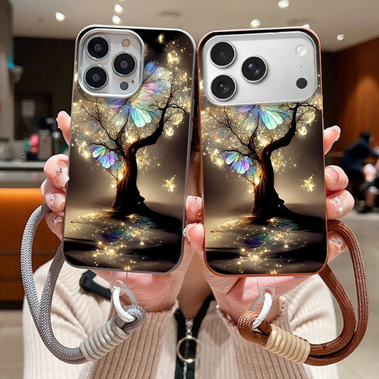 Wrist Strap Lanyard Phone Case For iPhone 17 16 15 Pro Max 14 15 Plus 13 12 Pro Max 11 Air Butterfly Tree Pattern Soft TPU Cover